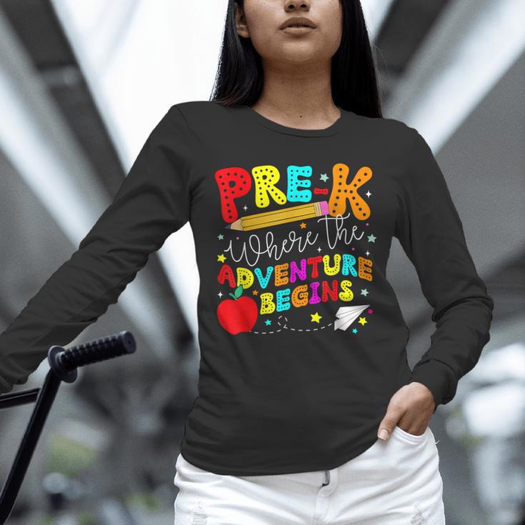 Pre-k Where The Adventure Begins First Day Of Prek Teacher Unisex Long Sleeve T-Shirt, novelty gifts, funny gifts Pre-k Where The Adventure Begins First Day Of Prek Teacher Unisex Long Sleeve T-Shirt, novelty gifts, funny gifts