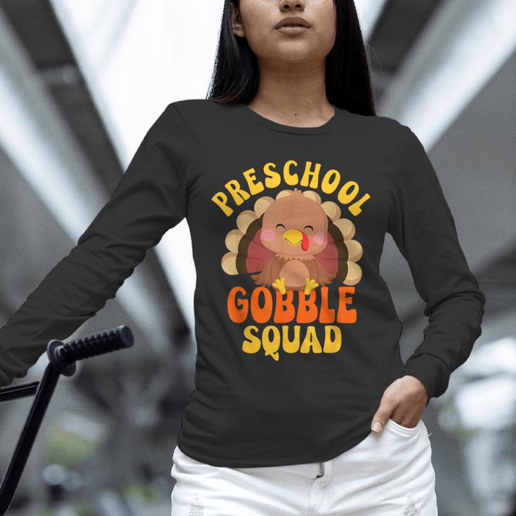 Preschool Gobble Squad Cute Turkey Thanksgiving Teacher Unisex Long Sleeve T-Shirt, novelty gifts, funny gifts