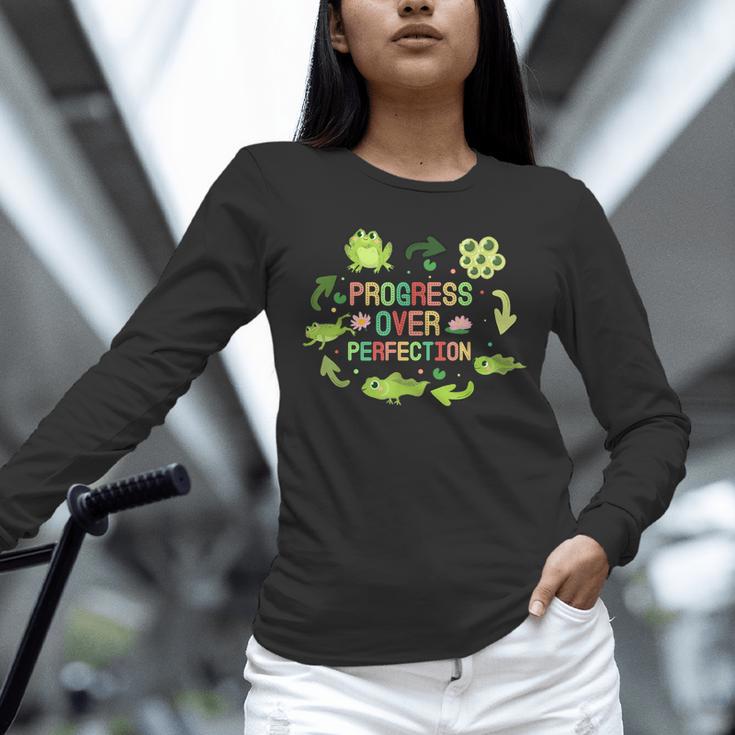 Progress Over Perfection Frog Back To School Teacher Unisex Long Sleeve T-Shirt, novelty gifts, funny gifts