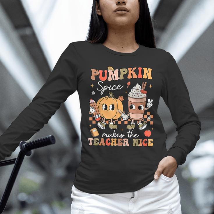 Pumpkin Spice Makes Teacher Nice Retro Fall Spooky Season Unisex Long Sleeve T-Shirt, novelty gifts, funny gifts Pumpkin Spice Makes Teacher Nice Retro Fall Spooky Season Unisex Long Sleeve T-Shirt, novelty gifts, funny gifts