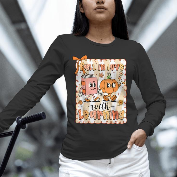 Pumpkin Teacher Preppy Fall In Love With Learning Autumn Unisex Long Sleeve T-Shirt, novelty gifts, funny gifts