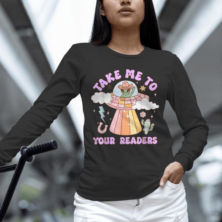 Take Me To Your Readers Alien Teacher Halloween Literacy Unisex Long Sleeve T-Shirt, novelty gifts, funny gifts