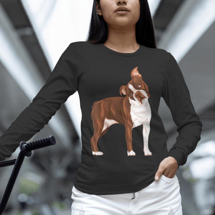 Red Boston Terrier Dog Unisex Long Sleeve T-Shirt, novelty gifts, funny gifts