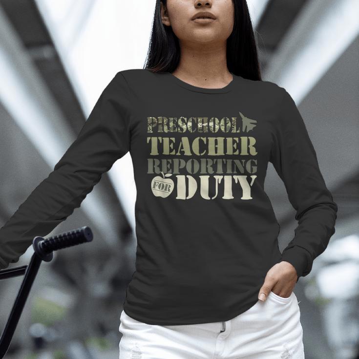 Retro Back To School Women Old Camo Preschool Teacher Unisex Long Sleeve T-Shirt, novelty gifts, funny gifts