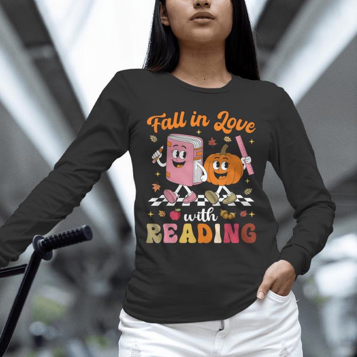 Retro Fall In Love With Learning Pumpkin Autumn Teacher Unisex Long Sleeve T-Shirt, novelty gifts, funny gifts