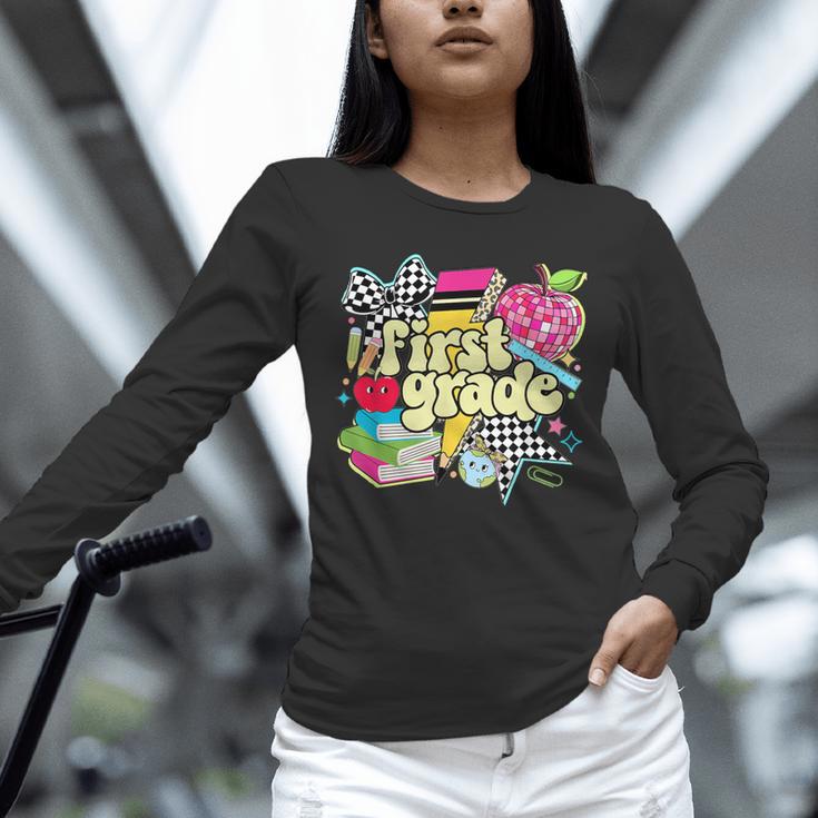 Retro First Grade Teacher Disco Ball Coquette Back To School Unisex Long Sleeve T-Shirt, novelty gifts, funny gifts Retro First Grade Teacher Disco Ball Coquette Back To School Unisex Long Sleeve T-Shirt, novelty gifts, funny gifts