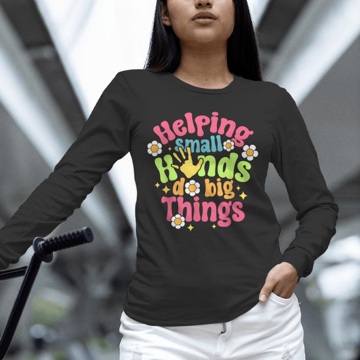 Retro Helping Small Hands Do Big Things Teacher Appreciation For Men Women Unisex Long Sleeve T-Shirt, novelty gifts, funny gifts Retro Helping Small Hands Do Big Things Teacher Appreciation For Men Women Unisex Long Sleeve T-Shirt, novelty gifts, funny gifts