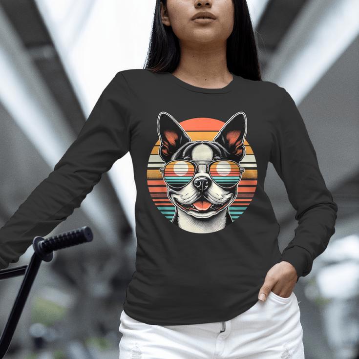 Retro Sunset Sunglasses Boston Terrier Boston Bull Bostie Unisex Long Sleeve T-Shirt, novelty gifts, funny gifts