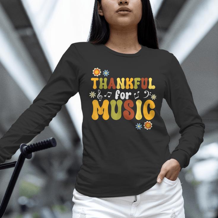 Retro Thankful For Music Floral Music Teacher Thanksgiving Men Women Unisex Long Sleeve T-Shirt, novelty gifts, funny gifts