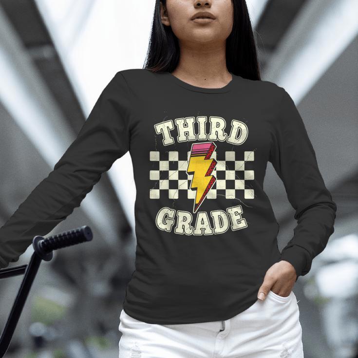 Retro Third Grade Teacher Lightning Bolt Pencil Teacher Kids Unisex Long Sleeve T-Shirt, novelty gifts, funny gifts