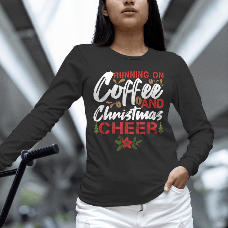 Running On Coffee And Christmas Cheer Lover Teacher For Men Women Kids Unisex Long Sleeve T-Shirt, novelty gifts, funny gifts