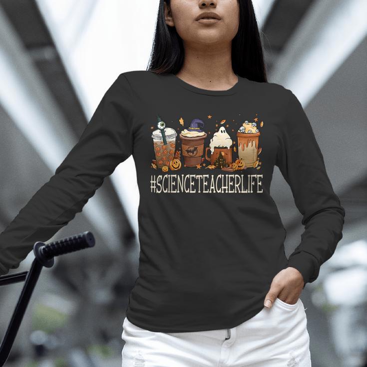 Science Teacher Horror Fall Coffee Halloween Pumpkin Autumn Unisex Long Sleeve T-Shirt, novelty gifts, funny gifts