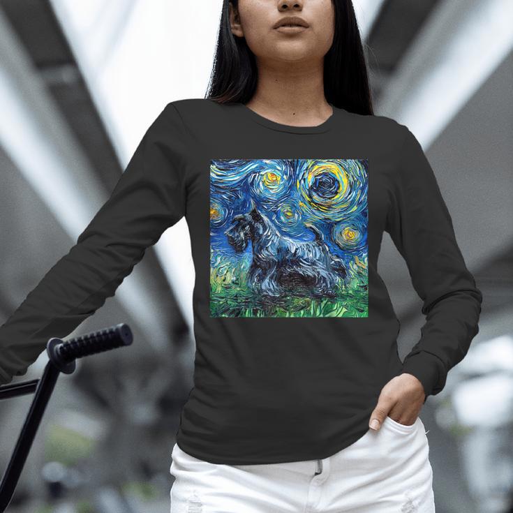 Scottish Terrier Starry Night Scotty Dog Art By Aja Unisex Long Sleeve T-Shirt, novelty gifts, funny gifts