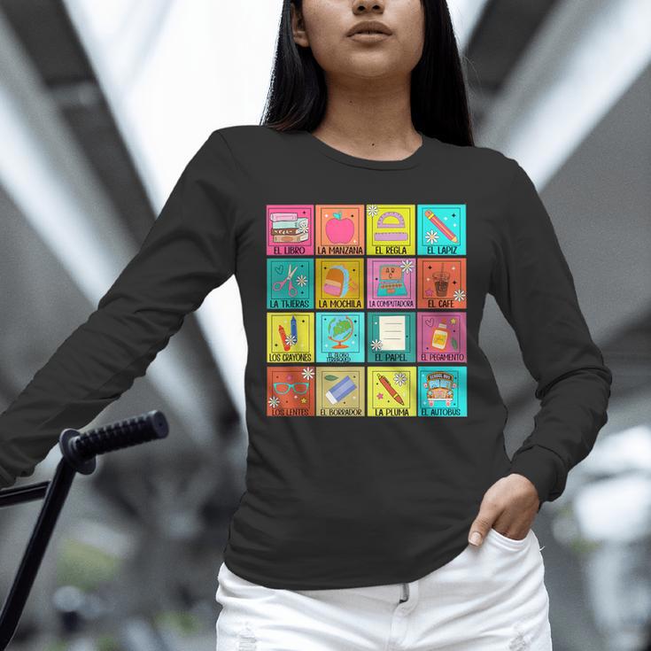 Spanish Teacher Back To School Maestra Dual Language Crew Unisex Long Sleeve T-Shirt, novelty gifts, funny gifts