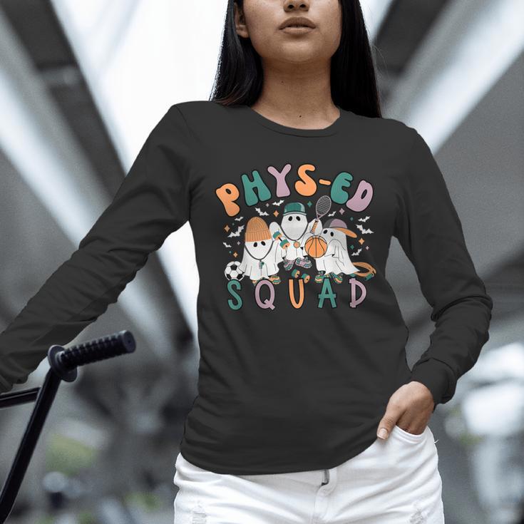 Spooky Ghost PE Teacher Squad Physical Education Halloween Unisex Long Sleeve T-Shirt, novelty gifts, funny gifts