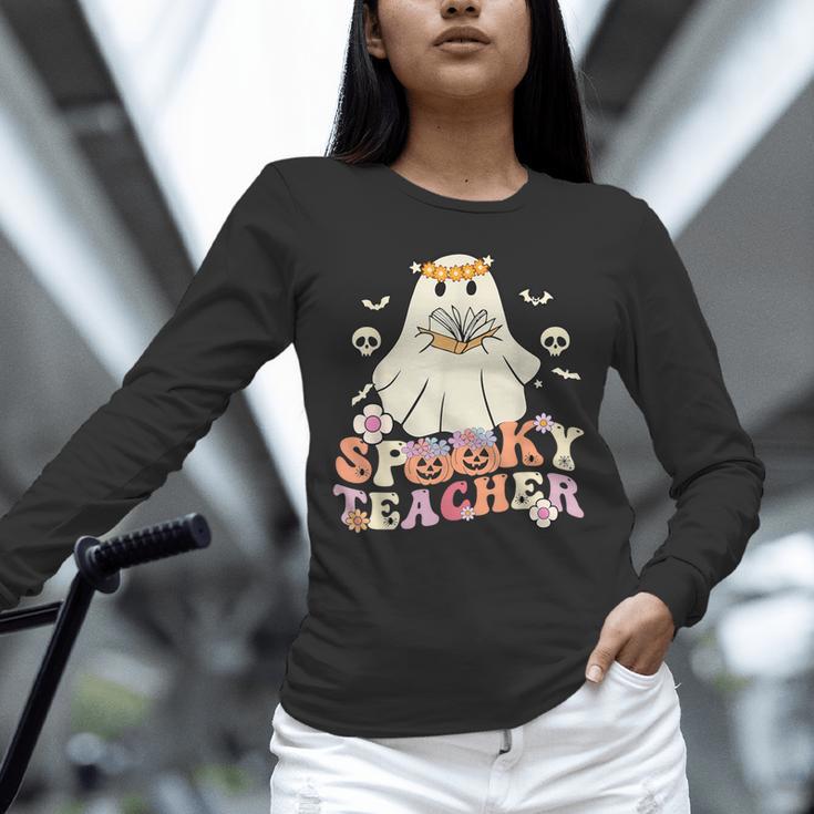 Spooky Teacher Groovy Retro Ghost Teacher Halloween 2023 For Men Women Kids Unisex Long Sleeve T-Shirt, novelty gifts, funny gifts