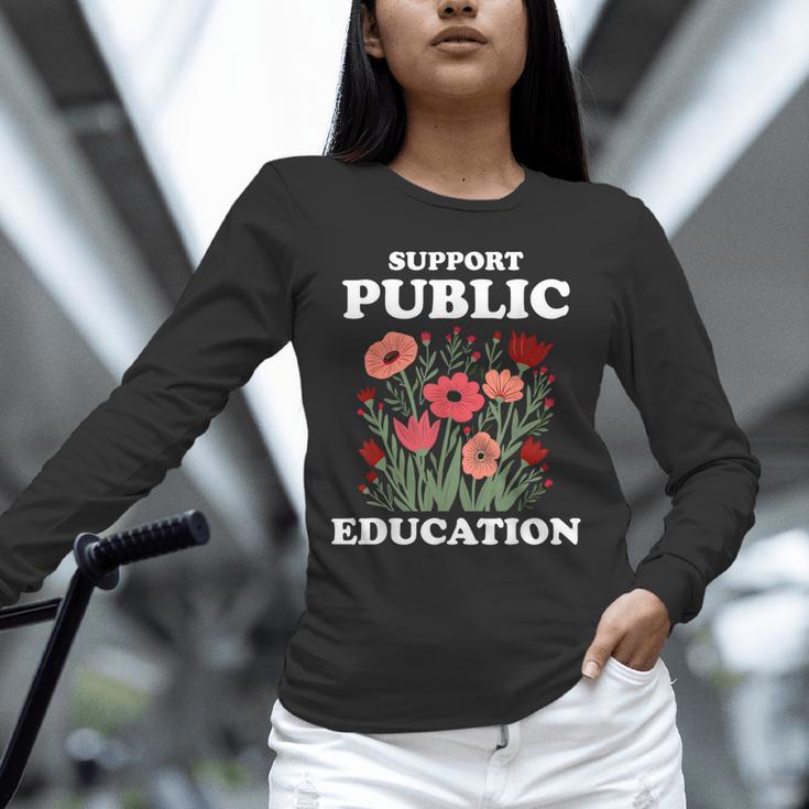 Support Public Education Cute Floral Teacher Red For Ed Unisex Long Sleeve T-Shirt, novelty gifts, funny gifts