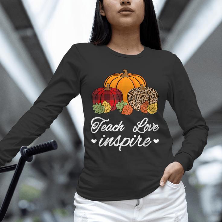 Teach Love Inspire Autumn Fall Plaid Leopard Pumpkin Teacher For Men Women Kids Unisex Long Sleeve T-Shirt, novelty gifts, funny gifts