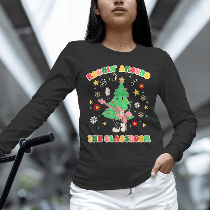 Teacher Christmas Shirts Pajama Matching Rockin' Around The Classroom -Adult Short Sleeve Small Modern Festive Christmas Teacher Xmas Vibes T-Shirt Unisex Long Sleeve T-Shirt, novelty gifts, funny gifts