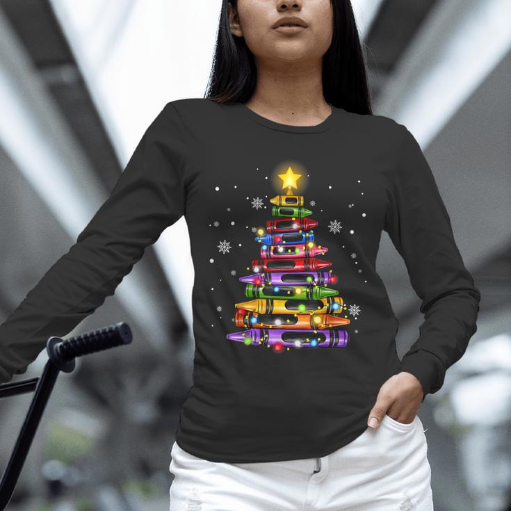 Teacher Crayon Christmas Tree Lights Student School Xmas Unisex Long Sleeve T-Shirt, novelty gifts, funny gifts