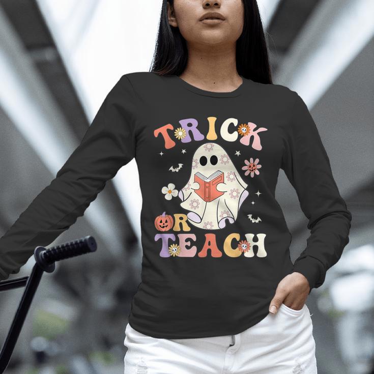 Teacher Halloween Trick Or Teach Floral Ghost Unisex Long Sleeve T-Shirt, novelty gifts, funny gifts