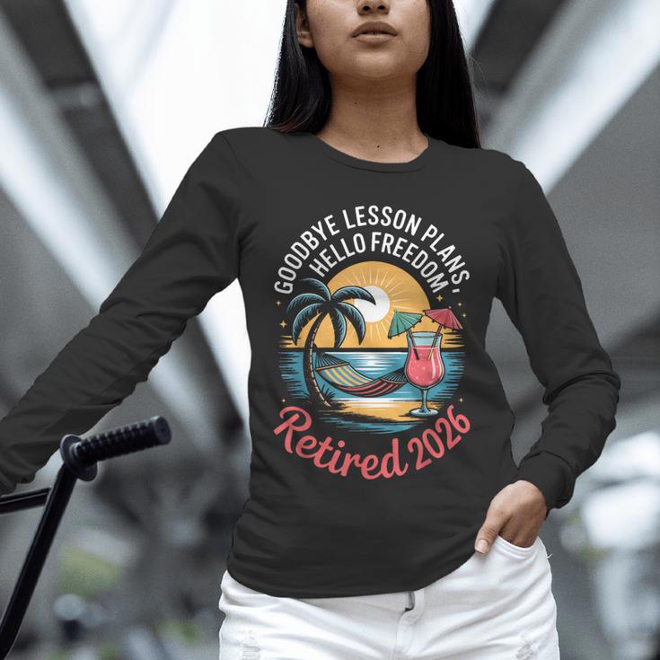 Teacher Retirement Shirts 2026 Goodbye Lesson Hello Freedom Unisex Long Sleeve T-Shirt, novelty gifts, funny gifts