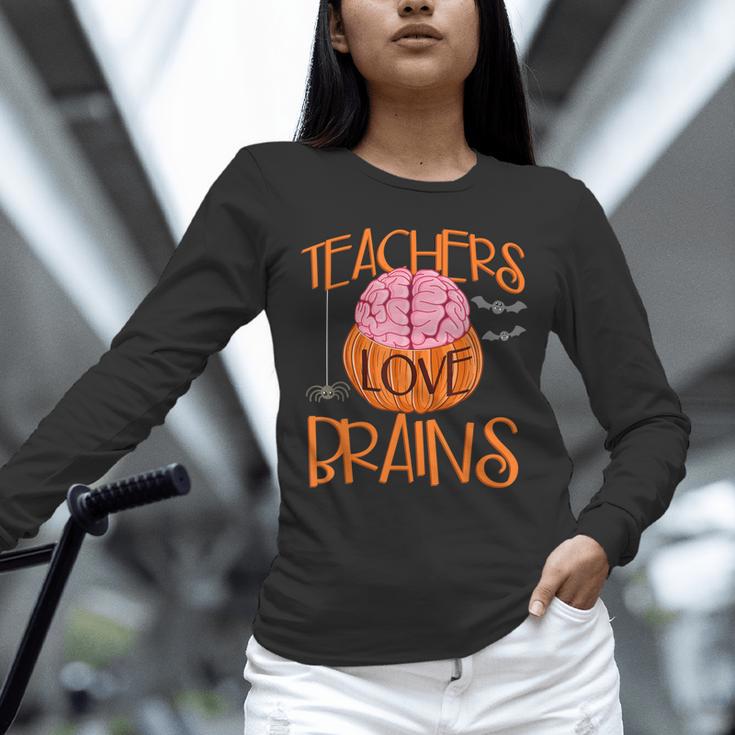 Teachers Love Brains Halloween T-Shirt For Men Women Unisex Long Sleeve T-Shirt, novelty gifts, funny gifts