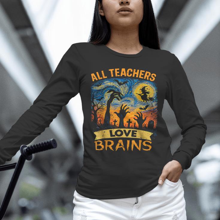 All Teachers Love Brains Shirt Teacher Halloween Tee Unisex Long Sleeve T-Shirt, novelty gifts, funny gifts