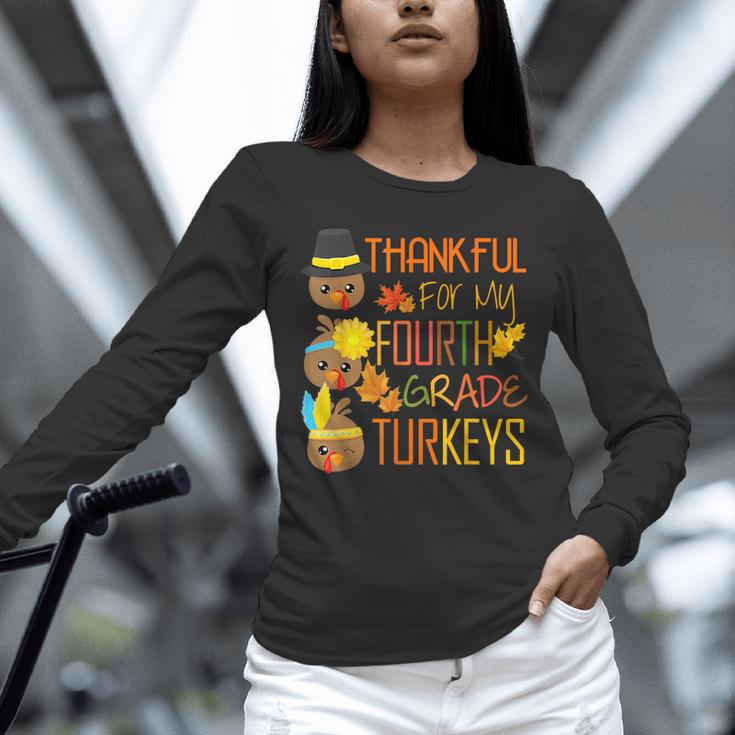 Thankful For My 4th Grade Turkey Thanksgiving Turkey Teacher Unisex Long Sleeve T-Shirt, novelty gifts, funny gifts