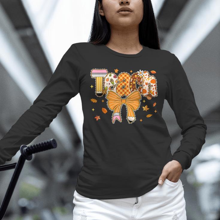 Thanksgiving Teacher Pencil Bow One Thankful Teacher Fall Unisex Long Sleeve T-Shirt, novelty gifts, funny gifts