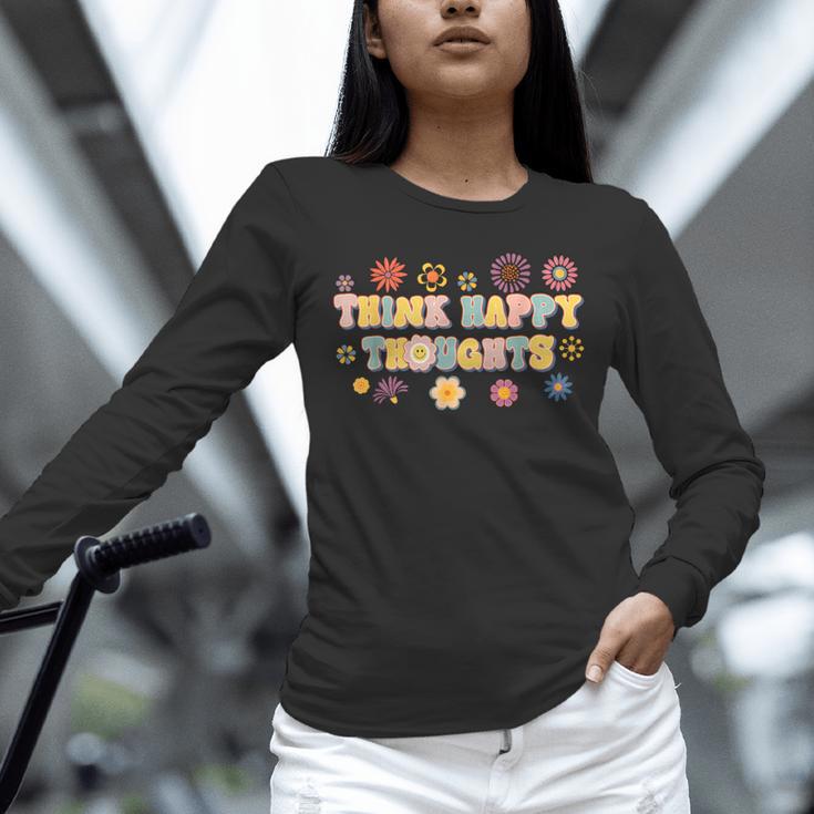Think Happy Thoughts Teens Spring Positive Message Teachers For Men Women Girls Kids Unisex Long Sleeve T-Shirt, novelty gifts, funny gifts