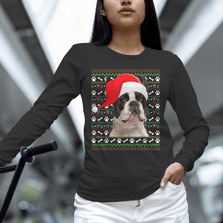 Ugly Xmas Sweater Santa Boston Terrier Dog Christmas For Men Women Kids Unisex Long Sleeve T-Shirt, novelty gifts, funny gifts