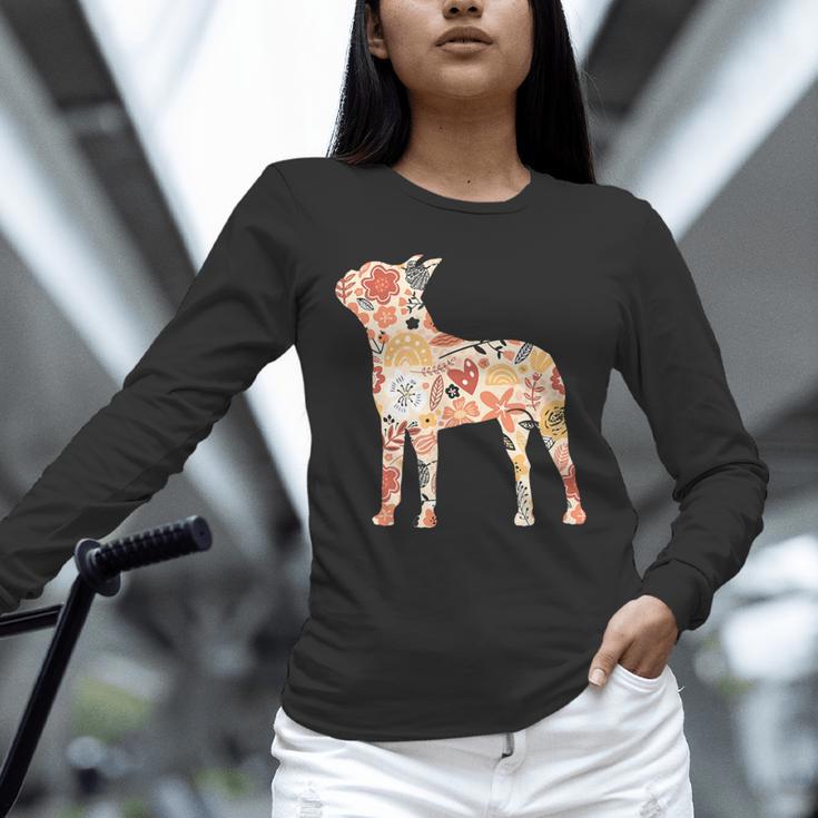 Vintage Floral Boston Terrier For Dog Lover Unisex Long Sleeve T-Shirt, novelty gifts, funny gifts