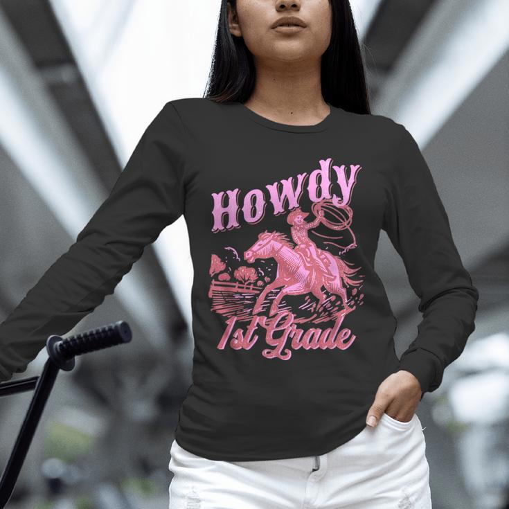 Vintage Howdy First Grade Cowgirl Teacher Western School Unisex Long Sleeve T-Shirt, novelty gifts, funny gifts