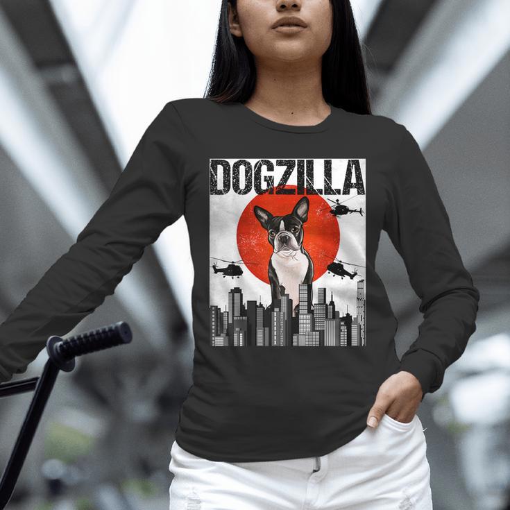Vintage Japanese Dogzilla Boston Terrier Unisex Long Sleeve T-Shirt, novelty gifts, funny gifts