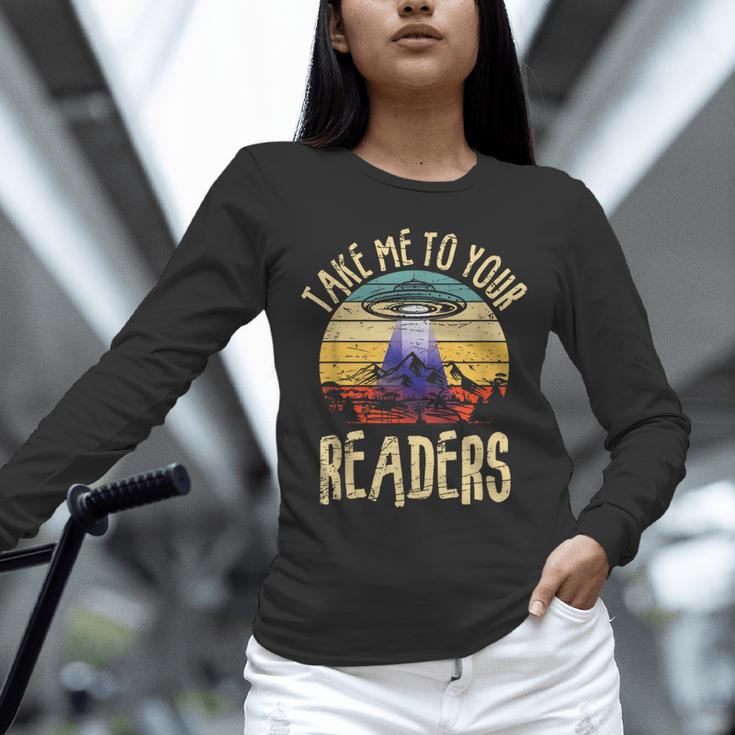 Vintage Take Me To Your Readers English Teacher Alien Space Men Women Unisex Long Sleeve T-Shirt, novelty gifts, funny gifts