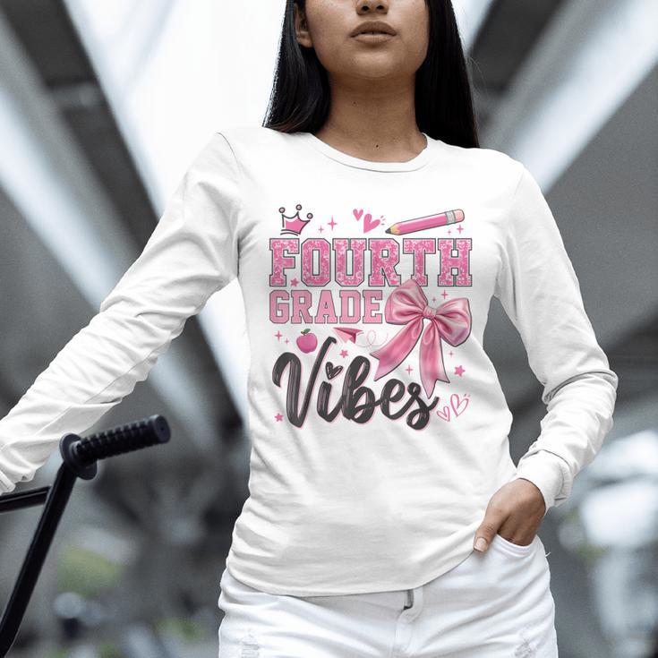 4th Fourth Grade Vibes Back To School Coquette Teacher Girl Unisex Long Sleeve T-Shirt, novelty gifts, funny gifts