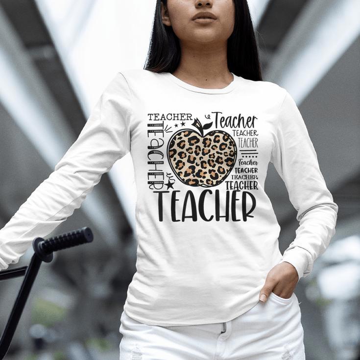Back To School Teacher Life Apple Leopard Teacher Women Unisex Long Sleeve T-Shirt, novelty gifts, funny gifts