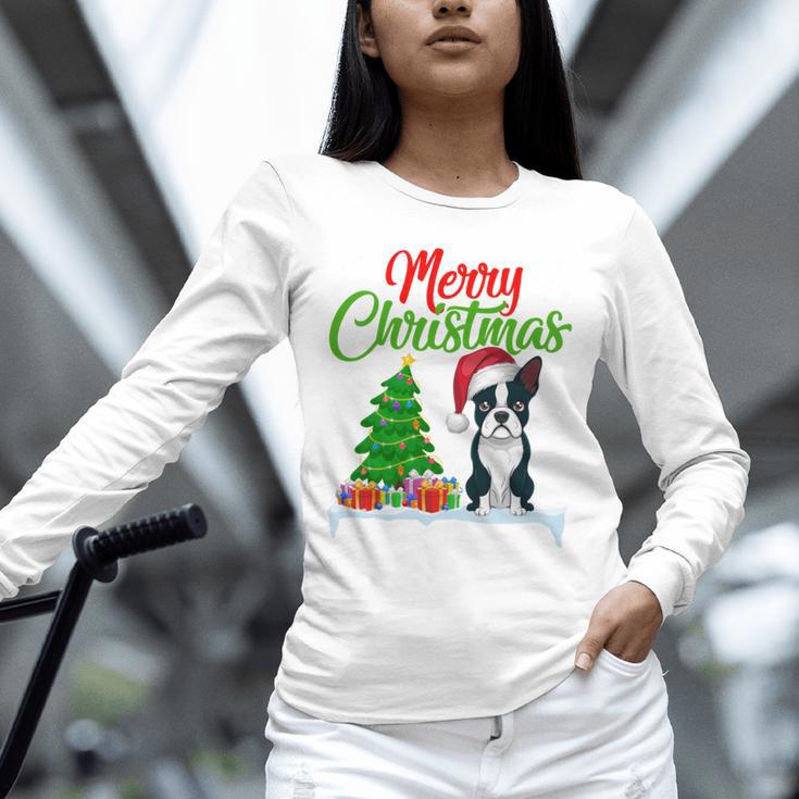 Boston Terrier Christmas Tree Lights Xmas Dog Lover Unisex Long Sleeve T-Shirt, novelty gifts, funny gifts