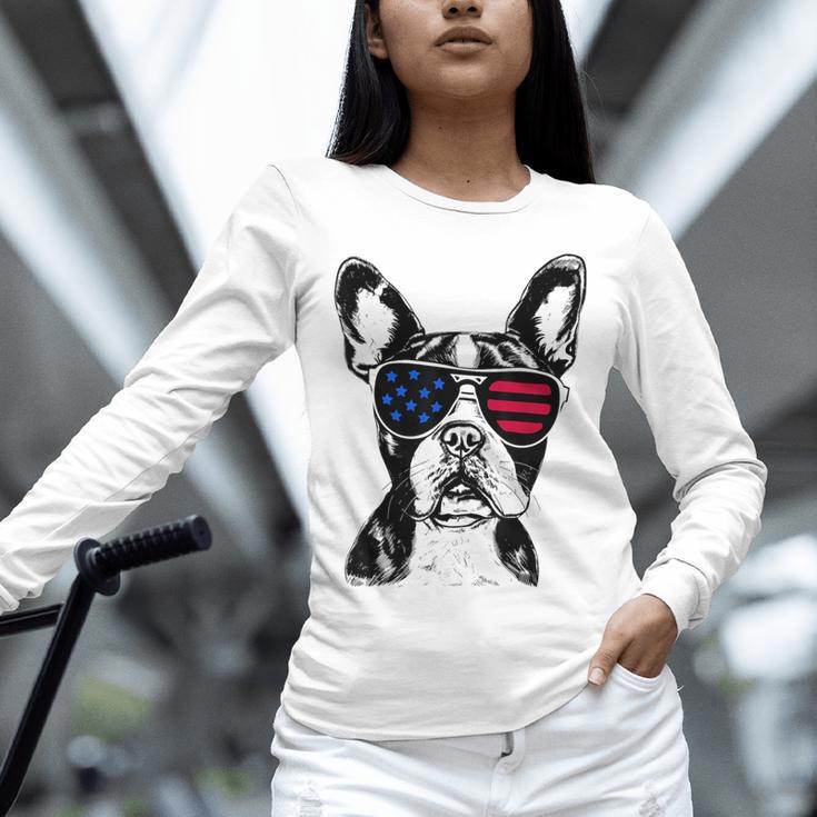 Boston Terrier Dog 4th July America USA Flag Men Women Kids Unisex Long Sleeve T-Shirt, novelty gifts, funny gifts