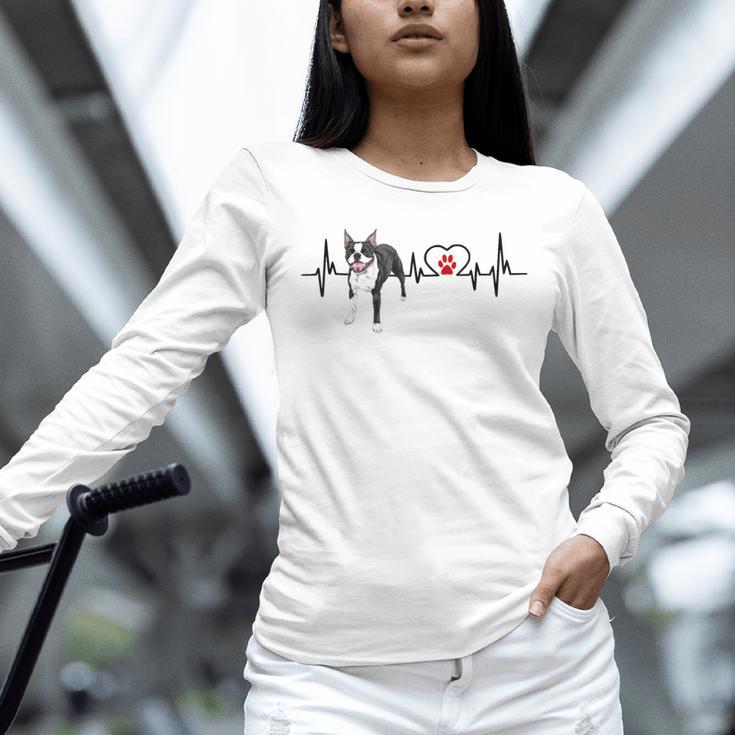Boston Terrier EKG Heartbeat Heart Line Dog Lovers Unisex Long Sleeve T-Shirt, novelty gifts, funny gifts