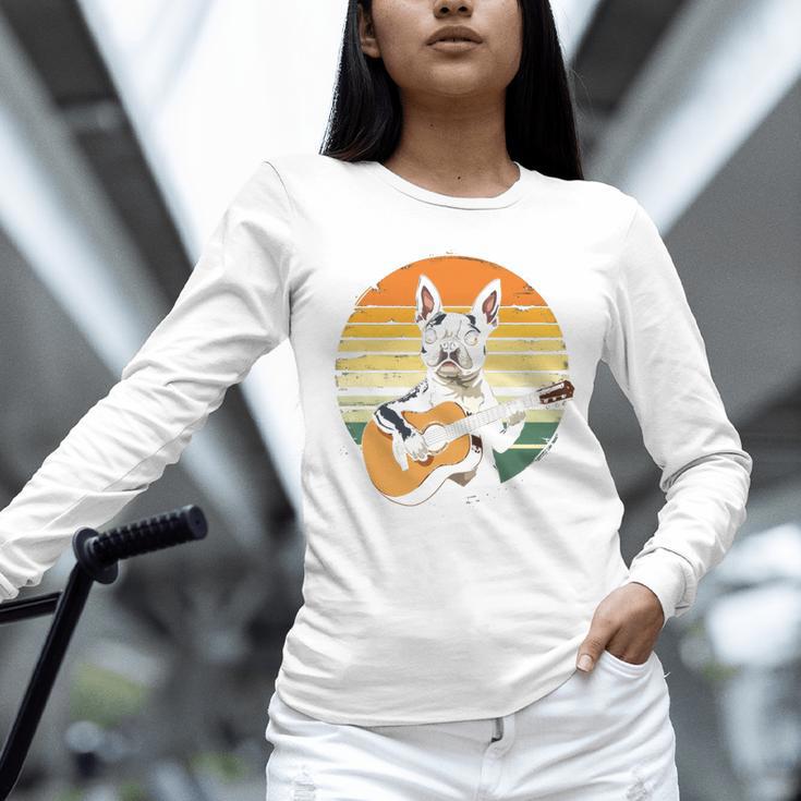 Boston Terrier Guitar Retro Unisex Long Sleeve T-Shirt, novelty gifts, funny gifts