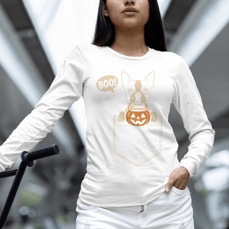 Boston Terrier Halloween Cute Bostie Dog Pocket Boo Unisex Long Sleeve T-Shirt, novelty gifts, funny gifts