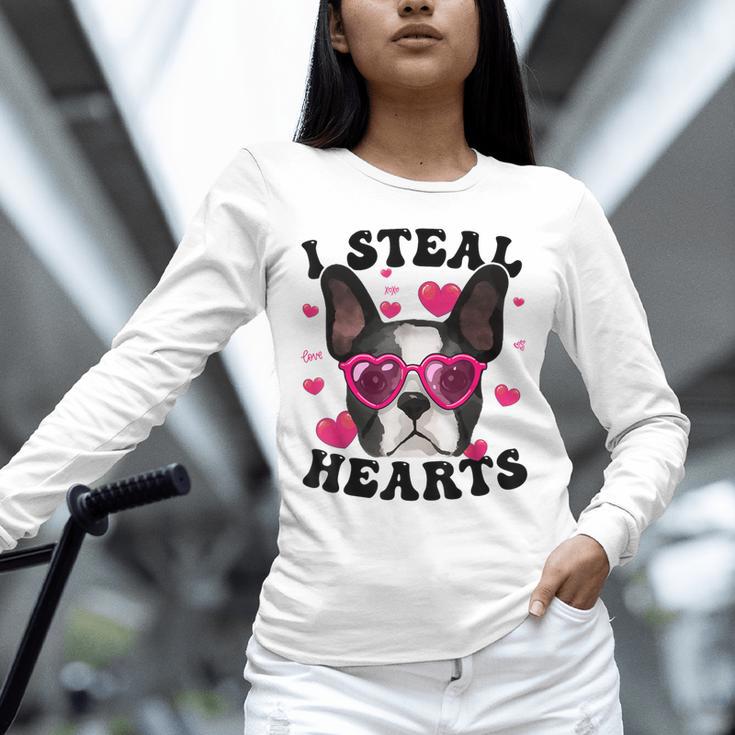 Boston Terrier Heart Glasses Girls Bostie Valentines Day Unisex Long Sleeve T-Shirt, novelty gifts, funny gifts