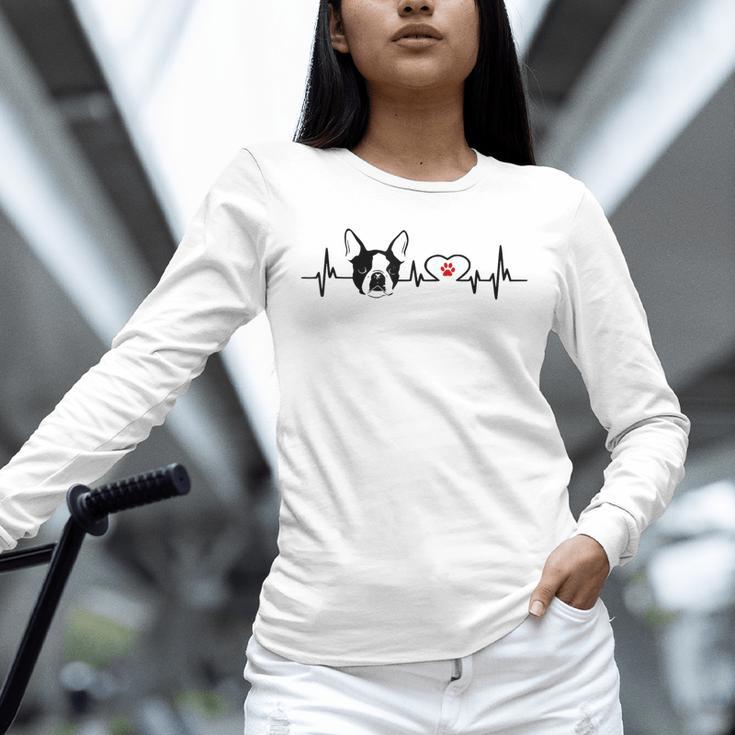 Boston Terrier Heartbeat Heart Line Unisex Long Sleeve T-Shirt, novelty gifts, funny gifts