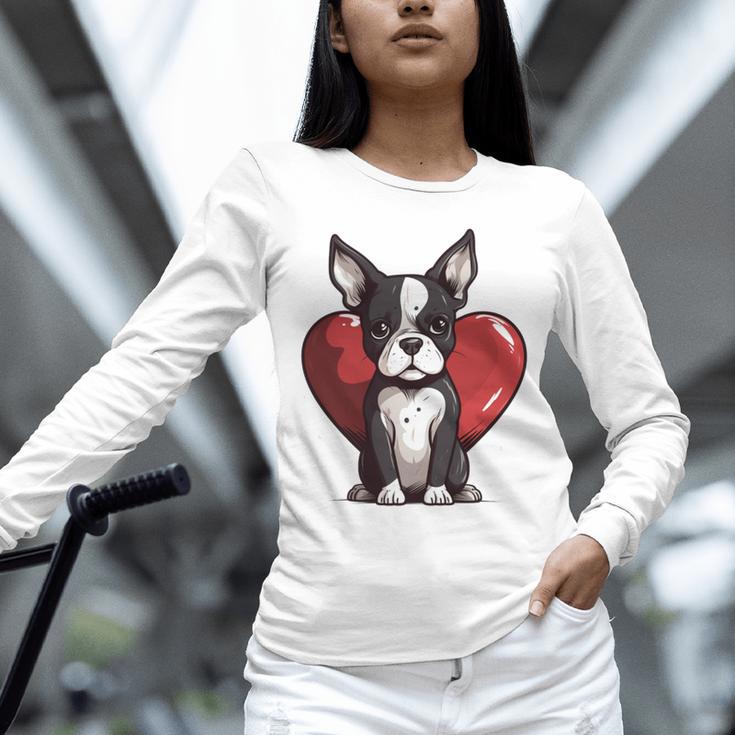 Boston Terrier Mom Dad Bostie Dog Lover Valentines Day Unisex Long Sleeve T-Shirt, novelty gifts, funny gifts