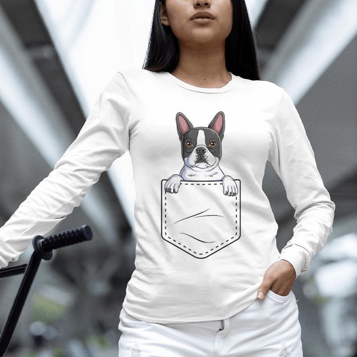 Boston Terrier In The Pocket Cute Boston Terrier Dog Lovers Men Women Girls Kids Unisex Long Sleeve T-Shirt, novelty gifts, funny gifts