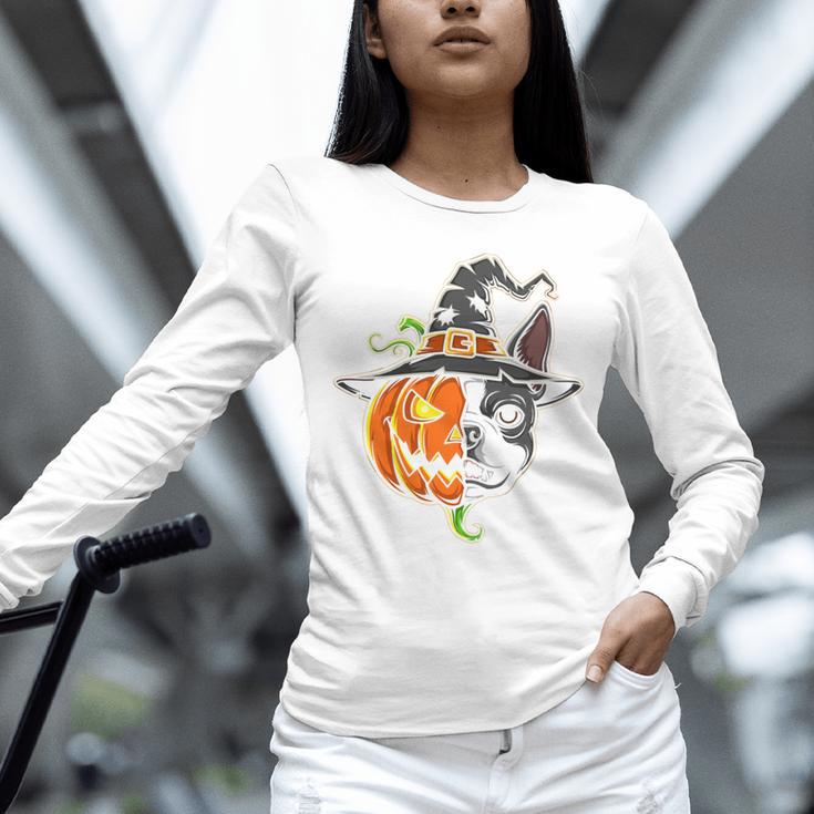Boston Terrier Pumpkin Jack O Lantern Halloween Unisex Long Sleeve T-Shirt, novelty gifts, funny gifts