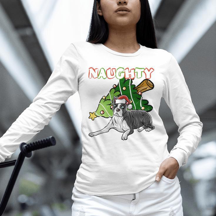 Boston Terrier Santa Claus Hat Merry Christmas Dog X-Mas Unisex Long Sleeve T-Shirt, novelty gifts, funny gifts