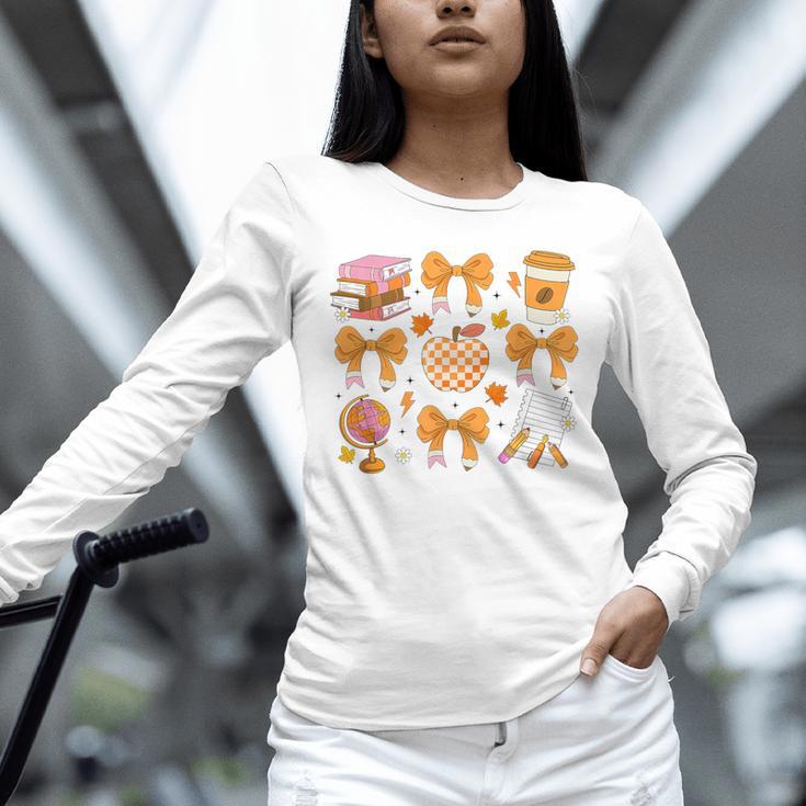 Coquette Bow Teacher Thanksgiving Fall Autumn Girls Women Unisex Long Sleeve T-Shirt, novelty gifts, funny gifts